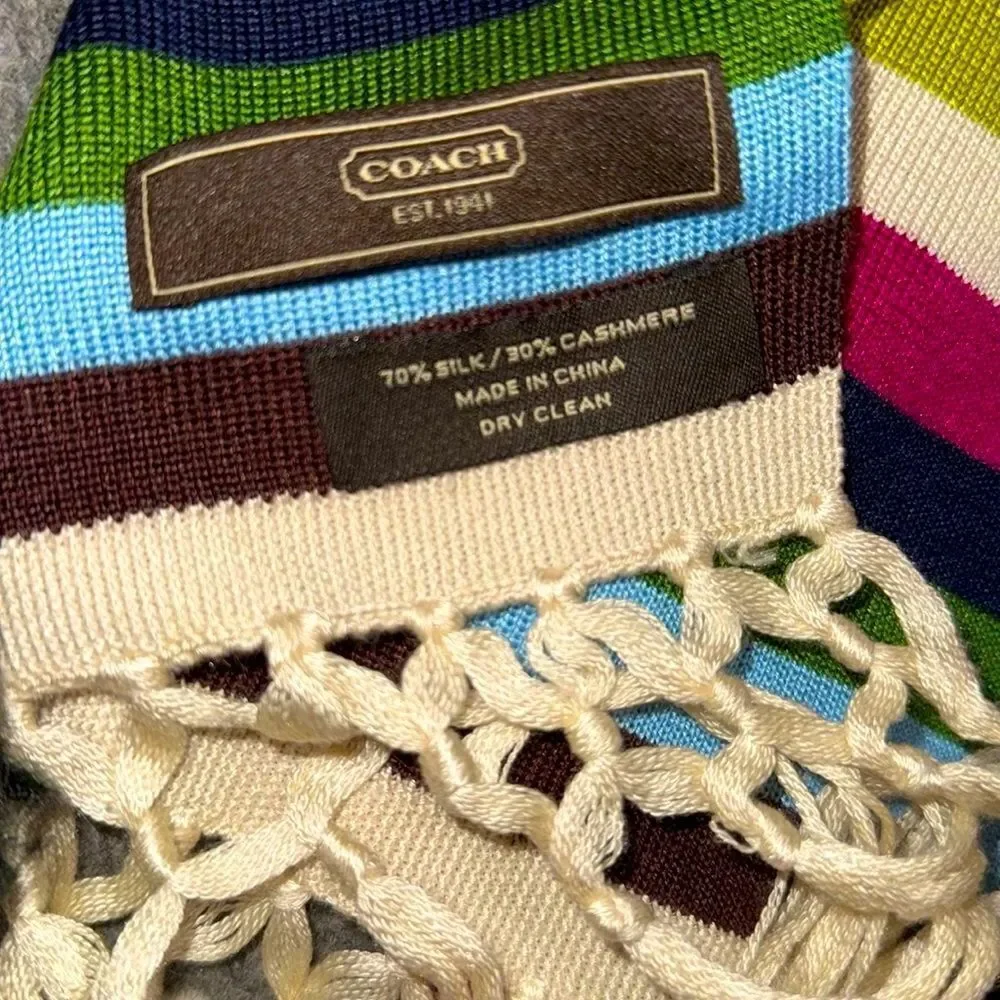 LIKE NEW VINTAGE Coach Cashmere & Silk Striped Scarf early Y2K - Picture 4 of 4